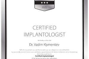 Главный врач Европейского Стоматологического Центра Вадим Георгиевич Климентьев получил международное звание Certified Implantologist (DGOI).